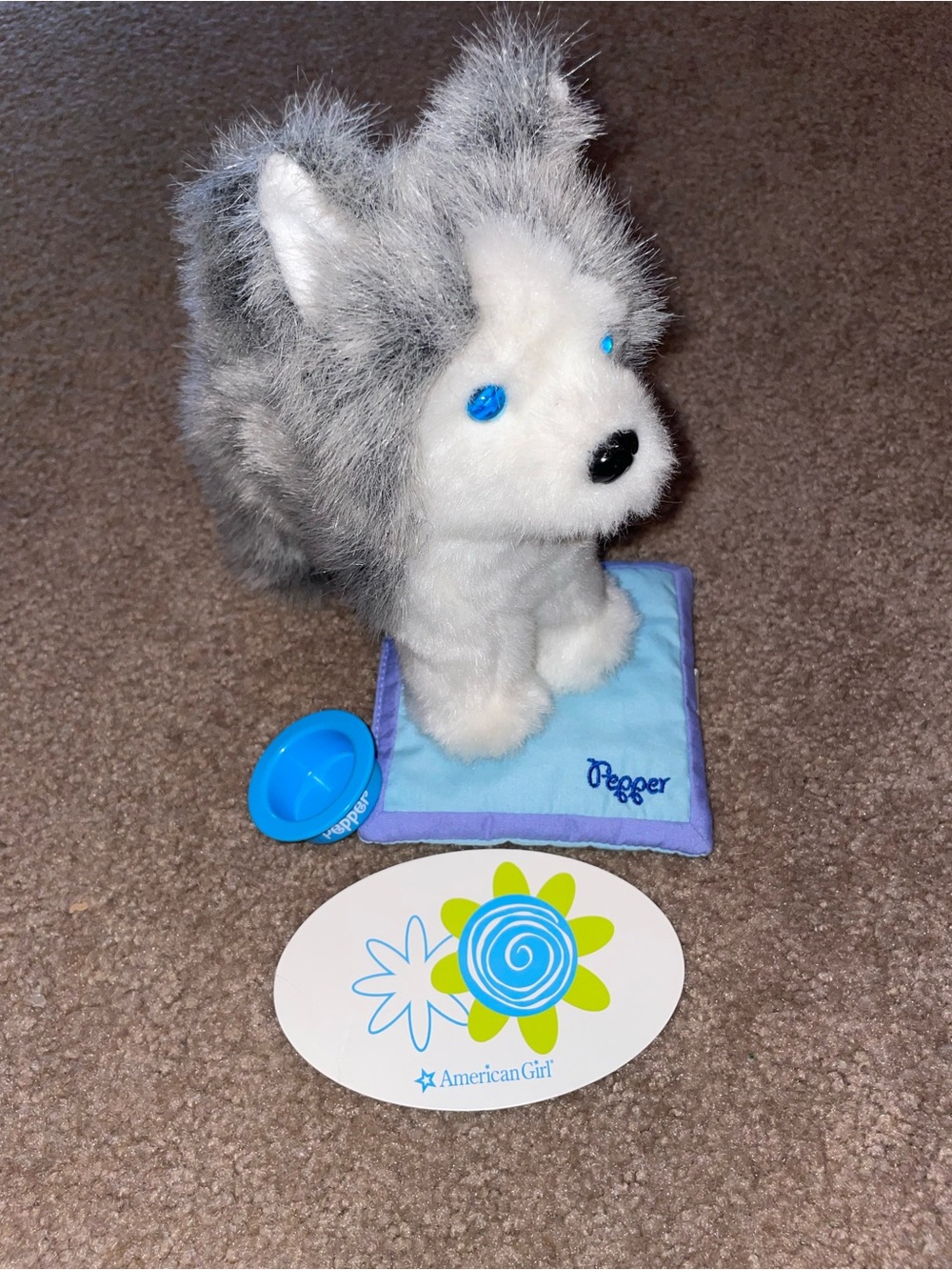 American Girl Pepper Plush Husky in Gray, White & Blue Accessories